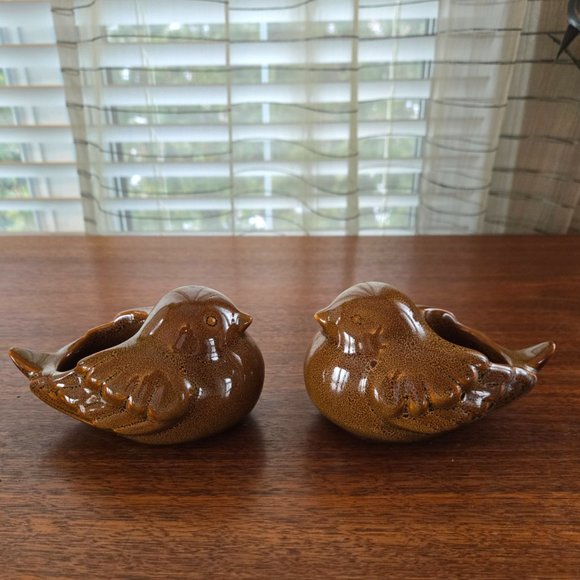 VTG PartyLite Brown Birds Set of 2 Ceramic Tealight Votive Holders 5.25" - Picture 1 of 11